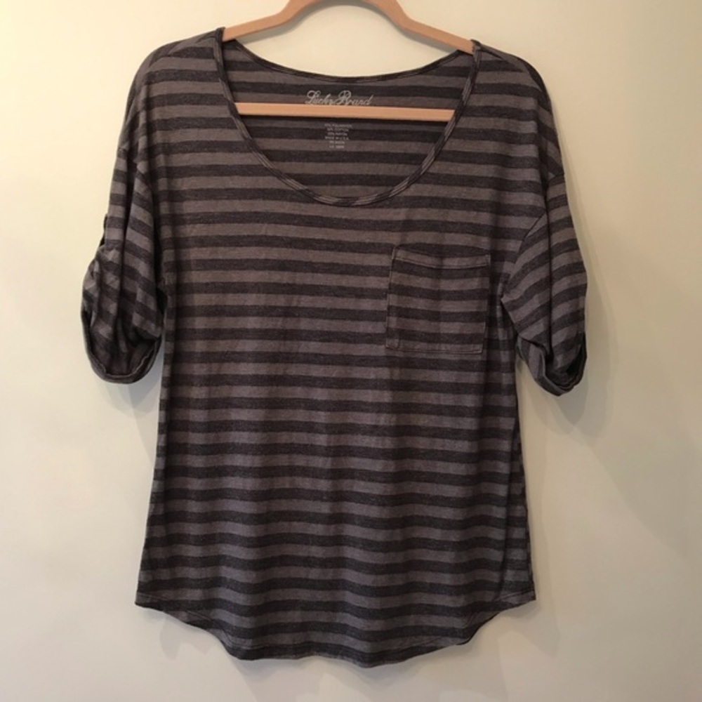 EUC Lucky Brand Striped Gray Shirt Small​​​​​​